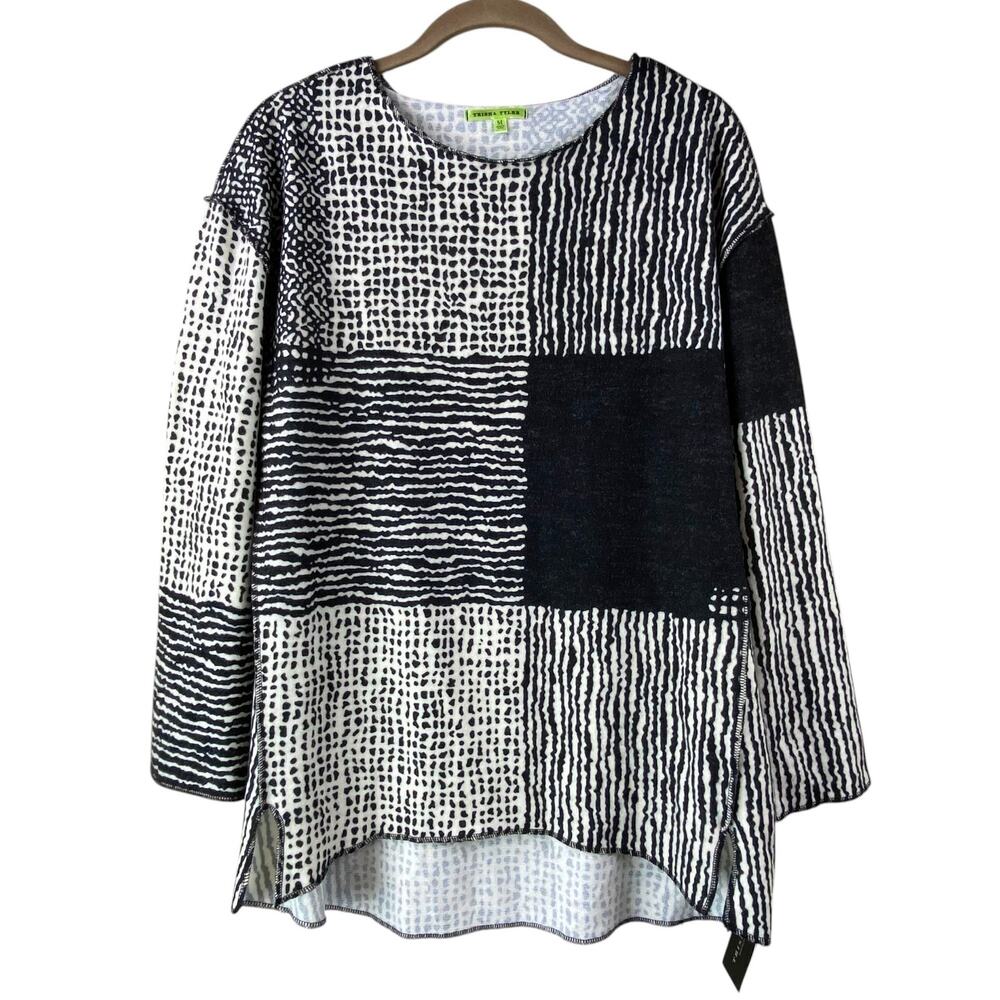 Trisha Tyler Art To Wear Tunic Top Size M Black Cream New With Tags Boho